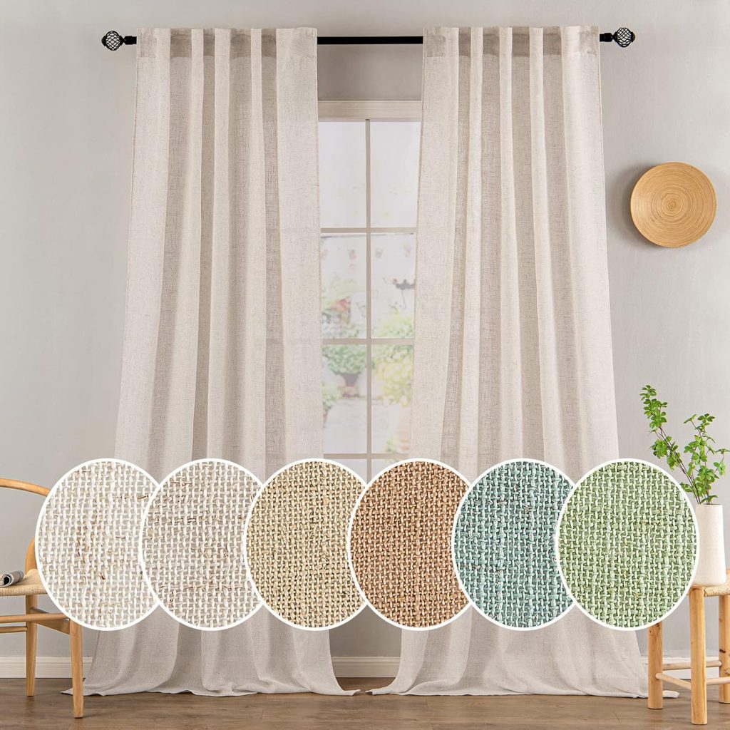 MIULEE Natural White Linen Curtains 52×90 Inch Long 2 Panels for Bedroom