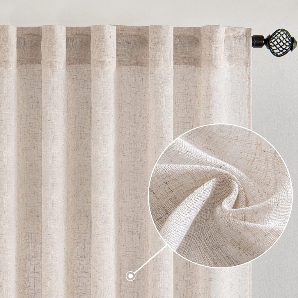 MIULEE Natural White Linen Curtains 52×90 Inch Long 2 Panels for Bedroom