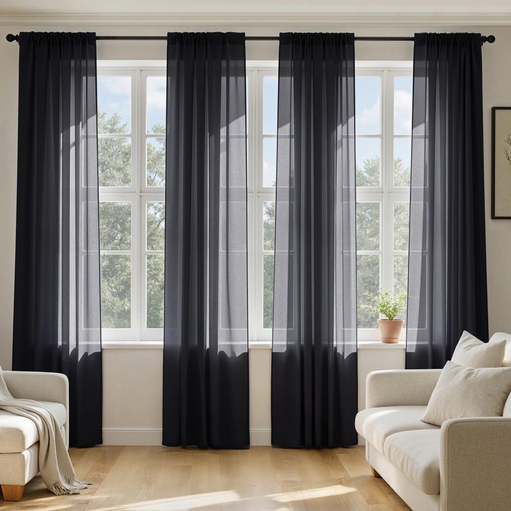 MIULEE Black Sheer Curtains 84 Inches Long 4 Panels 42 x 84 Inches