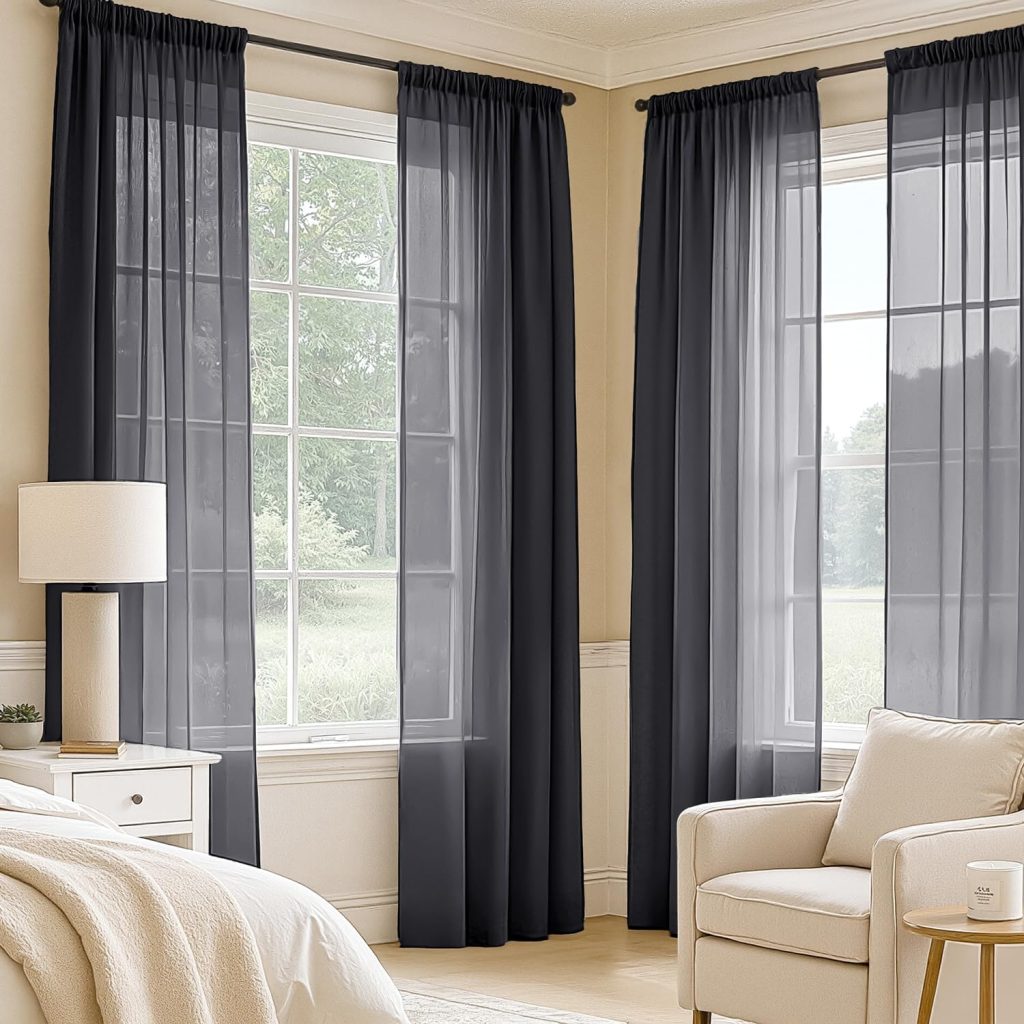 MIULEE Black Sheer Curtains 84 Inches Long 4 Panels 42 x 84 Inches