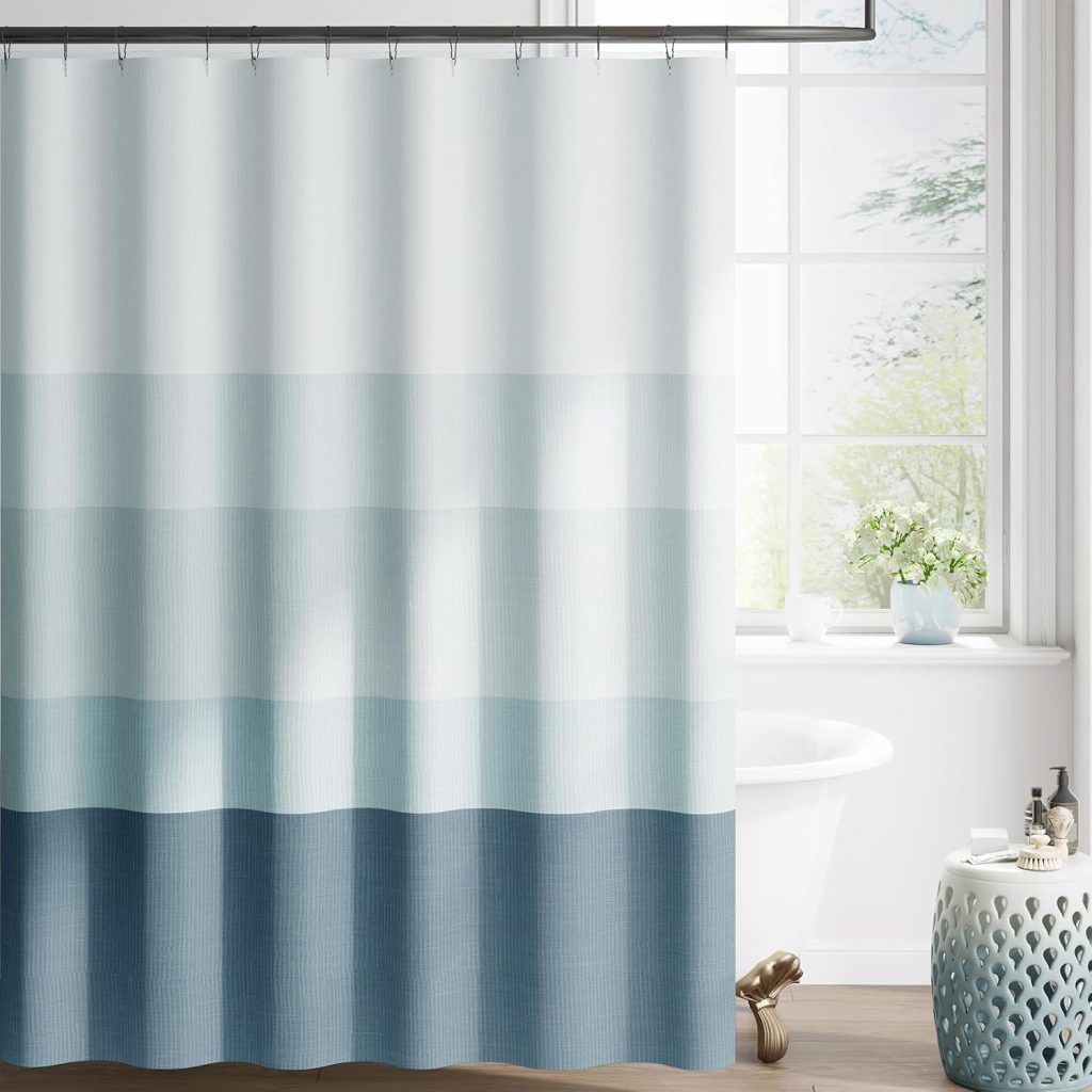 jinchan Ombre Ocean Blue Shower Curtain for Bathroom 70×72 Inch 12 Hooks