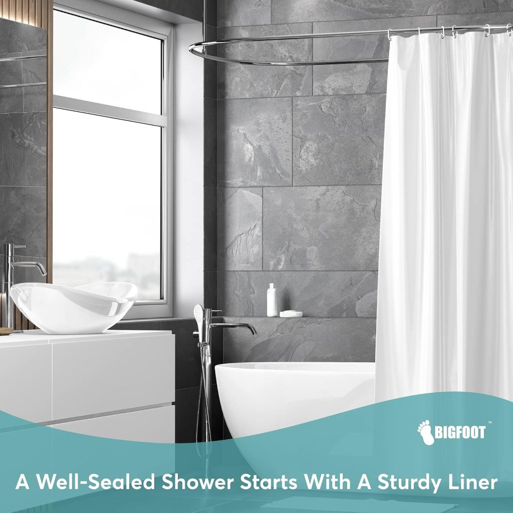 BigFoot Clear Shower Curtain – 72×72 Odorless Plastic with Magnets, Washable Long Bathroom Curtain – Premium PEVA Waterproof Bath Curtain, Rust-Proof Bathroom Essentials