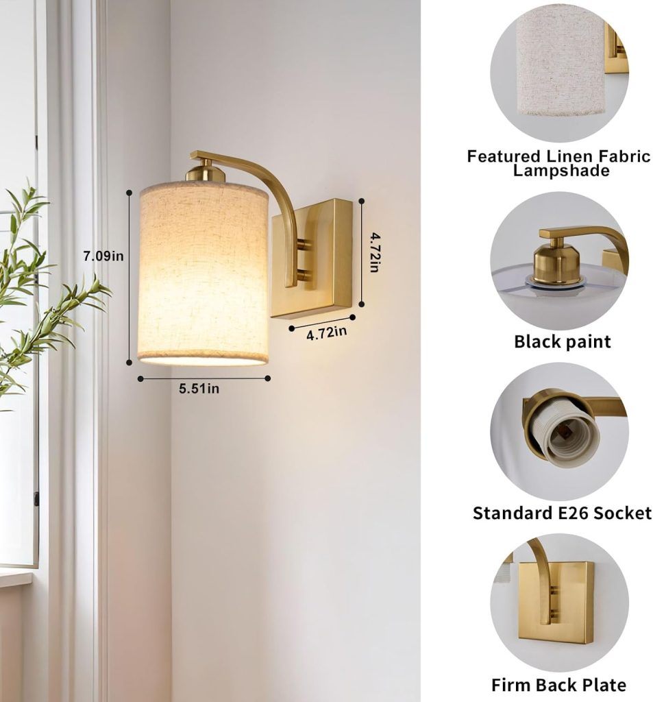 Gold Rechargeable Wall Sconces Set of 2 with Remote, Wireless Battery Operated Dimmable LED Wall Lights, Cordless Wall Lighting Lamp Fixture for Bedroom Living Room